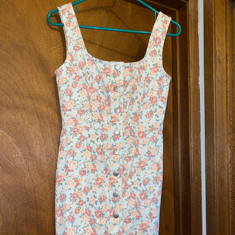 Flower printed Jean overall dress